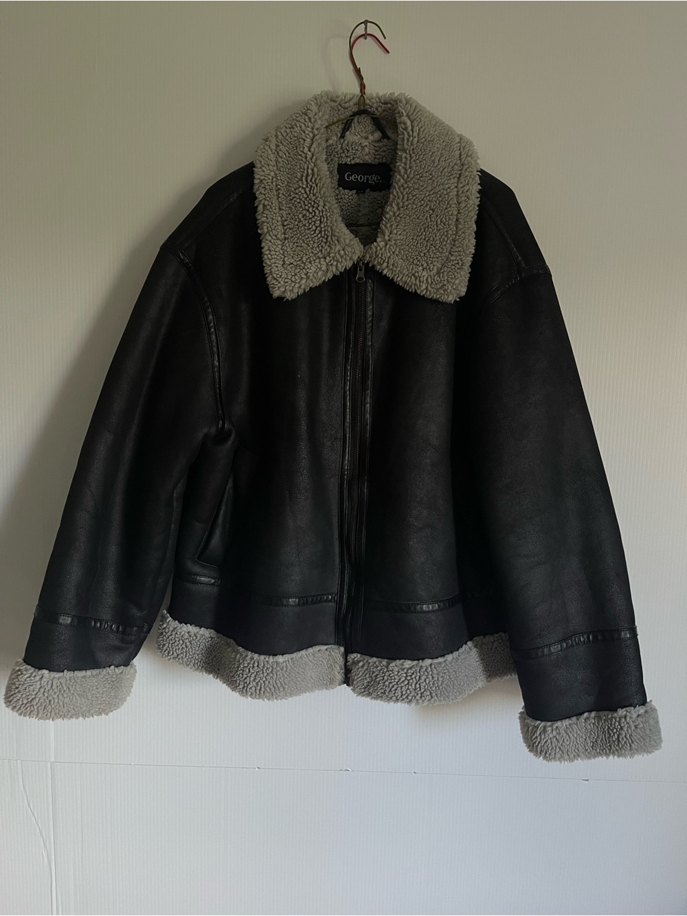 George Black Bomber Jacket with Gray Faux Shearling Collar